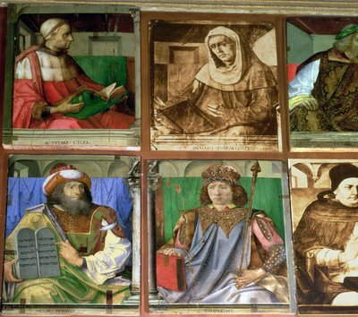 The Study of Federigo da Montefeltro, Duke of Urbino, clockwise from TL: Cicero, Roman orator; Seneca, Roman Stoic philosopher; Homer, Greek epic poet; St. by Joos van Gent